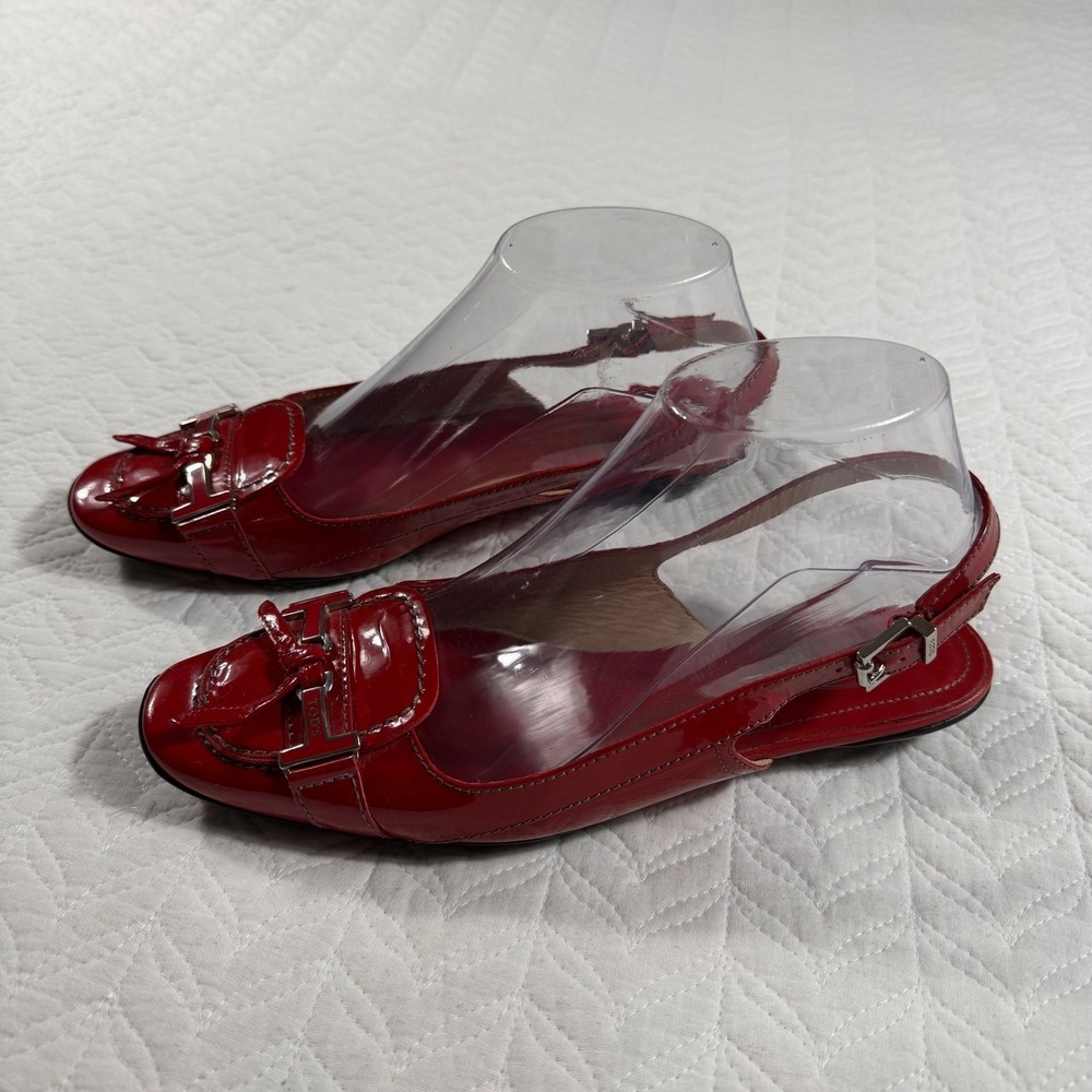 Tods Red Patent Leather Slingback Loafer Flats Women‎ 7.5 (EU 38) Italy Designer